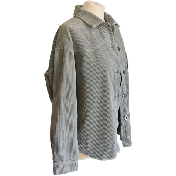 Zara Oversized Boxy Corduroy Shacket Women’s Sage Green Button-Up Shirt Jacket M - Picture 3 of 10